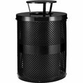 Global Industrial Outdoor Perforated Steel Trash Can With Rain Bonnet Lid, 36 Gallon, Black 261927BK